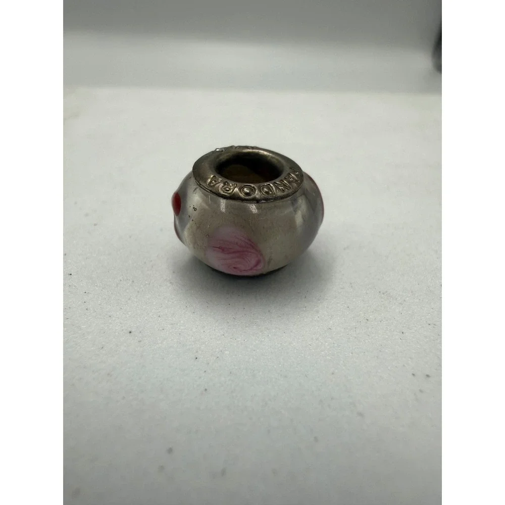 Pandora Sterling Silver S925 ALE Pink Red Swirl Murano Glass Bead Charm